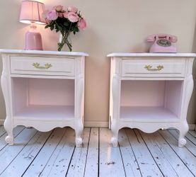 French Provincial Nightstands Pair pink  Gold