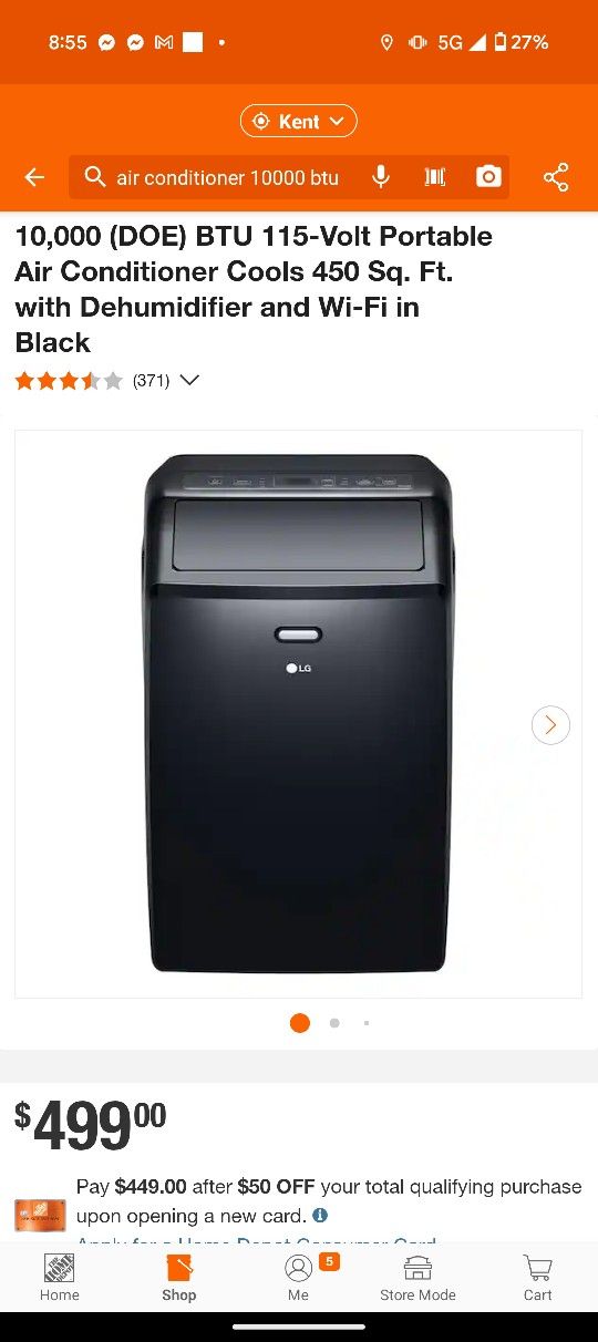 10000 Btu LG Portable Air Conditioner 450 SQ Ft