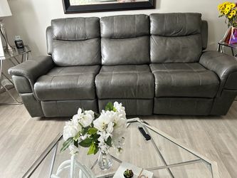 3 Piece Gray Leather Reclining Sofa Set