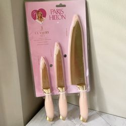 Paris Hilton pink glitter gold 3 piece knife cutlery set