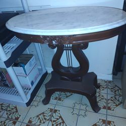 Oval Carrera Marble Table Harp Lyre Wood Mahogony