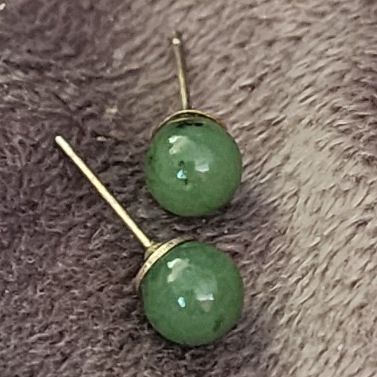 Jadeite Stud Earrings With 14k Gold Plated Posts