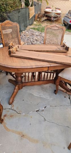 Wood Dining Table with Cane Back Chairs