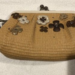 Coach Natural Straw Flower Clutch Large Wristlet 
