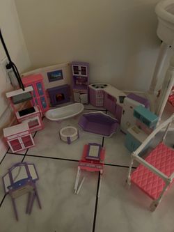 Barbie Doll Furniture Lot – Bed, Kitchen, Living Room & More