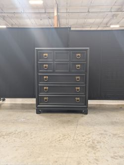 Black Thomasville Five -Drawer Chest with Brass Ring Pulls