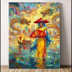 “Embrace of the Dragon”  Oil Painting Inspired by Chinese Culture