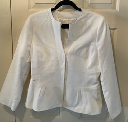  Elie Tahari White Snap Front Peplum Jacket Blazer Career Cotton Size 14