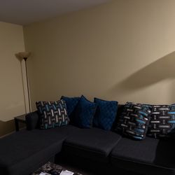 Modern Dark Gray Sectional Sofa w/ Accent Pillows – Great Condition