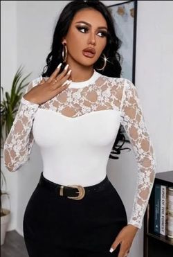 ELEGANT WHITE LACE NEW BLOUSE ( SIZE XLARGE )
