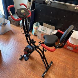 Foldable Exercise Stationary Bike 8-levels Weight 6 LBS Capacity 300 LBS Pooboo X-819 Red