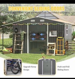 (New in box need assembly) 10'x 12' Galvanized Steel Metal Storage Shed w/ window Outdoor Garden