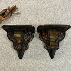 Vintage Handcrafted Rustic Boho Wicker Wood Wall Brackets