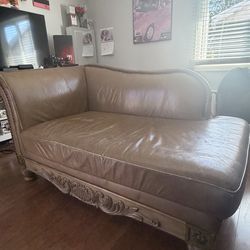 Brown faux‑leather loveseat — must pick up