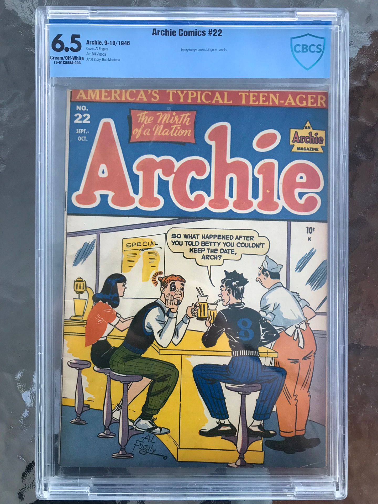 Archie Comics #22 (1946) CBCS 6.5 — Al Fagaly Black Eye Cover; Like CGC