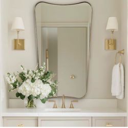 ANDY STAR 24x40 Inch Mirror, Brushed Gold Bathroom Mirror for Over Sink, Large Decorative Wall Mirror with Stainless Steel Frame, Anti-Rust, Italian L