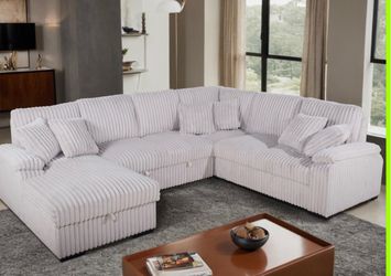 Light gray soft microfiber sectional sofa couch with pull out sleeper bed