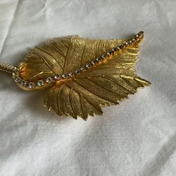 Beautiful Accessocraft N.Y.C. Gold Tone Metal Rhinestones Leaf Stretch Expandable Belt