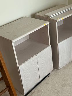 Contemporary Whitewashed Wood Storage Cabinets with Open Shelves