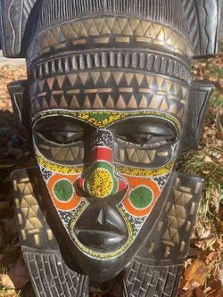African Handcarved Tribal Masks-made Of Rubber Wood, Beads And Paints