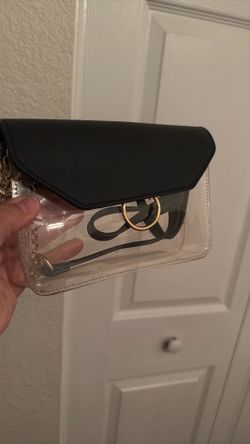 clear w/gold strap bag 