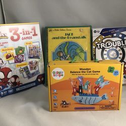 Kids board games, Spidey 3 in 1, Trouble, Cat Balancing, Jack and the Beanstalk Golden Game