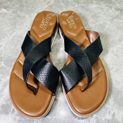 FRANCO SARTO Womens Black Snake Skin Open Toe Slip On Leather Sandals 9.5