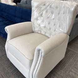 Tufted Push Back Recliner, Beige Fabric Upholstery, New