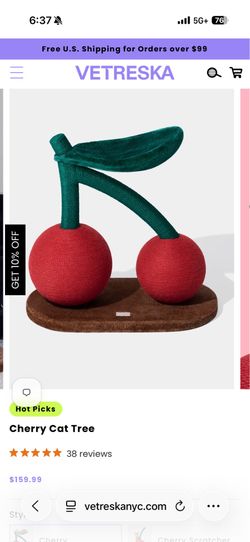 🍒VETRESKA Cat Scratching Post, Large Cherry Cat Scratcher with Hammock, Tall Cat Scratch Interactive Toy with Natural Jute Rope for Indoor Cats, Kitt