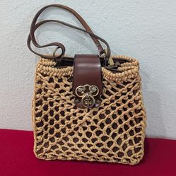 Unique Retro Vintage/Antique Straw Woven with Leather Strap&Closure Women Shoulder Purse Collectible