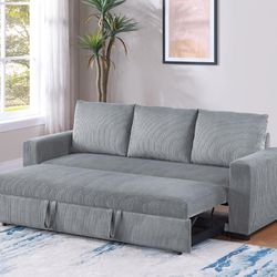 New! Gray Corduroy Fabric Sleeper Sofa