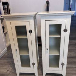 Set 2 White Cabinets/End Tables Storage