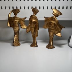 vintage mid century gold gilt japanese dancer sculptures