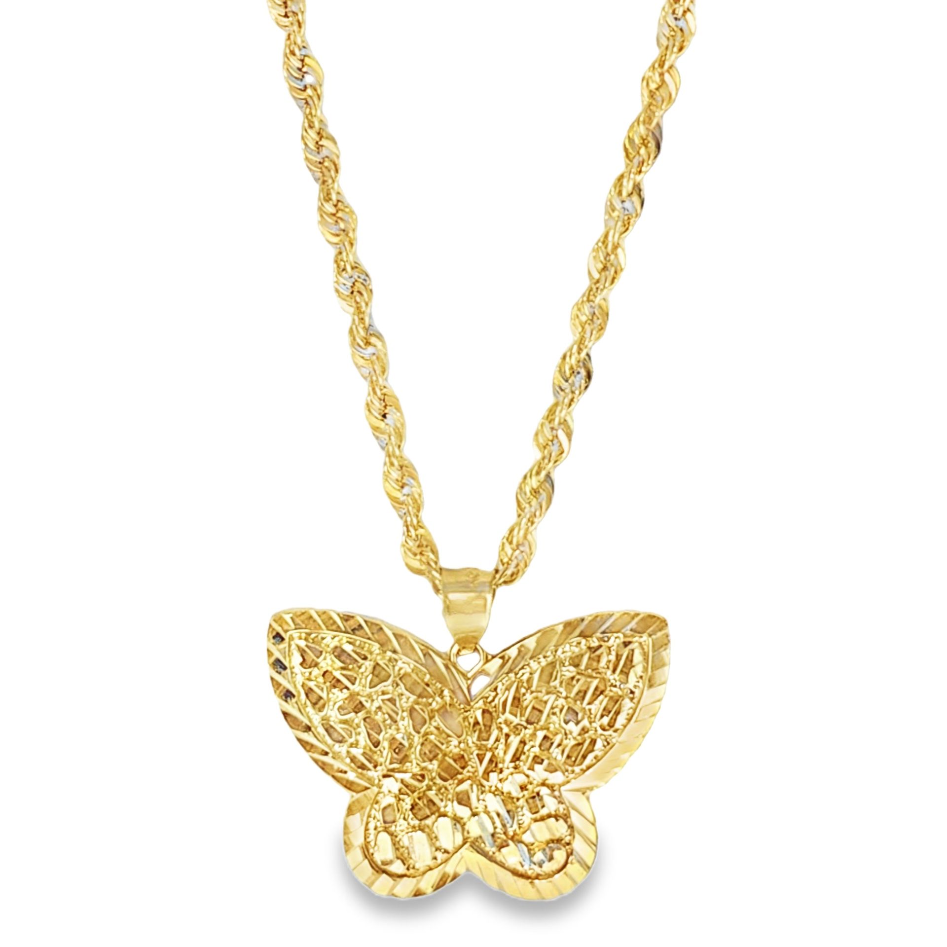 10k Yellow Gold Butterfly Pendant Chain Necklace
