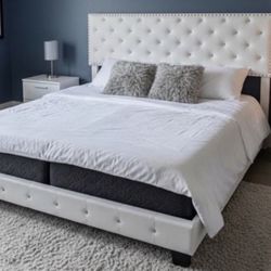 New King Bed Frame + Plastic Sealed King Mattress + Box Spring 