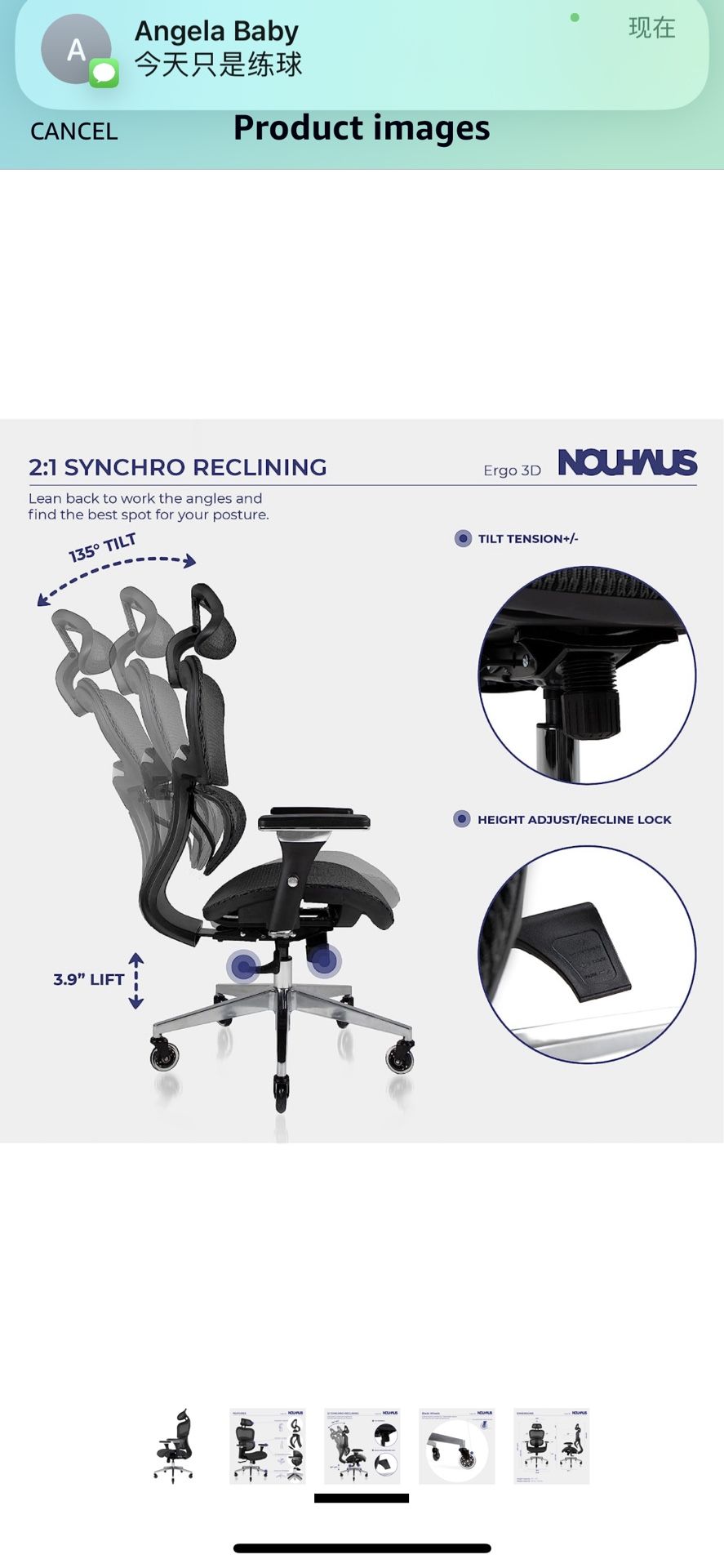 Nouhaus Ergo3D Ergonomic Office Chair - Rolling Desk Chair with 3D Adjustable Armrest, 3D Lumbar Support and Blade Wheels - Mesh Computer Chair, Gamin