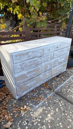 Vintage 1970s Solid Pine  Wood 12-Drawer Triple Dresser – White Primer