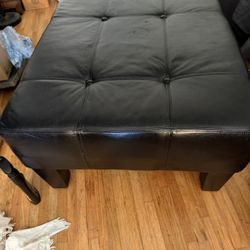 Black Leather Ottoman