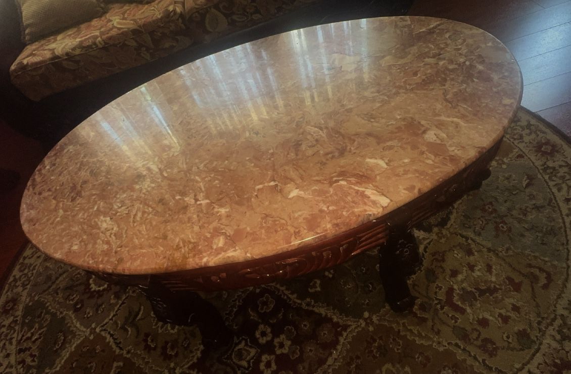 Elegant Marble Top Coffee Table Set (5 Pieces) - Solid Wood & Sturdy!