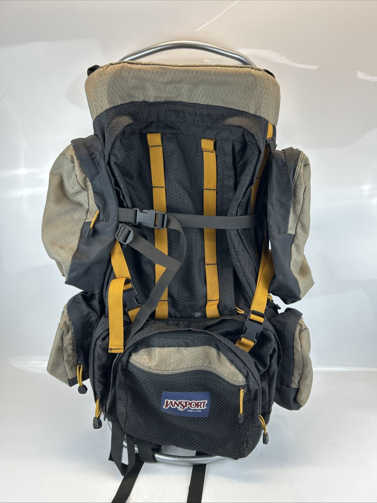 Jansport External Frame Hiking Backpack Padded Belt Tan Camping Hike Vintage 32"