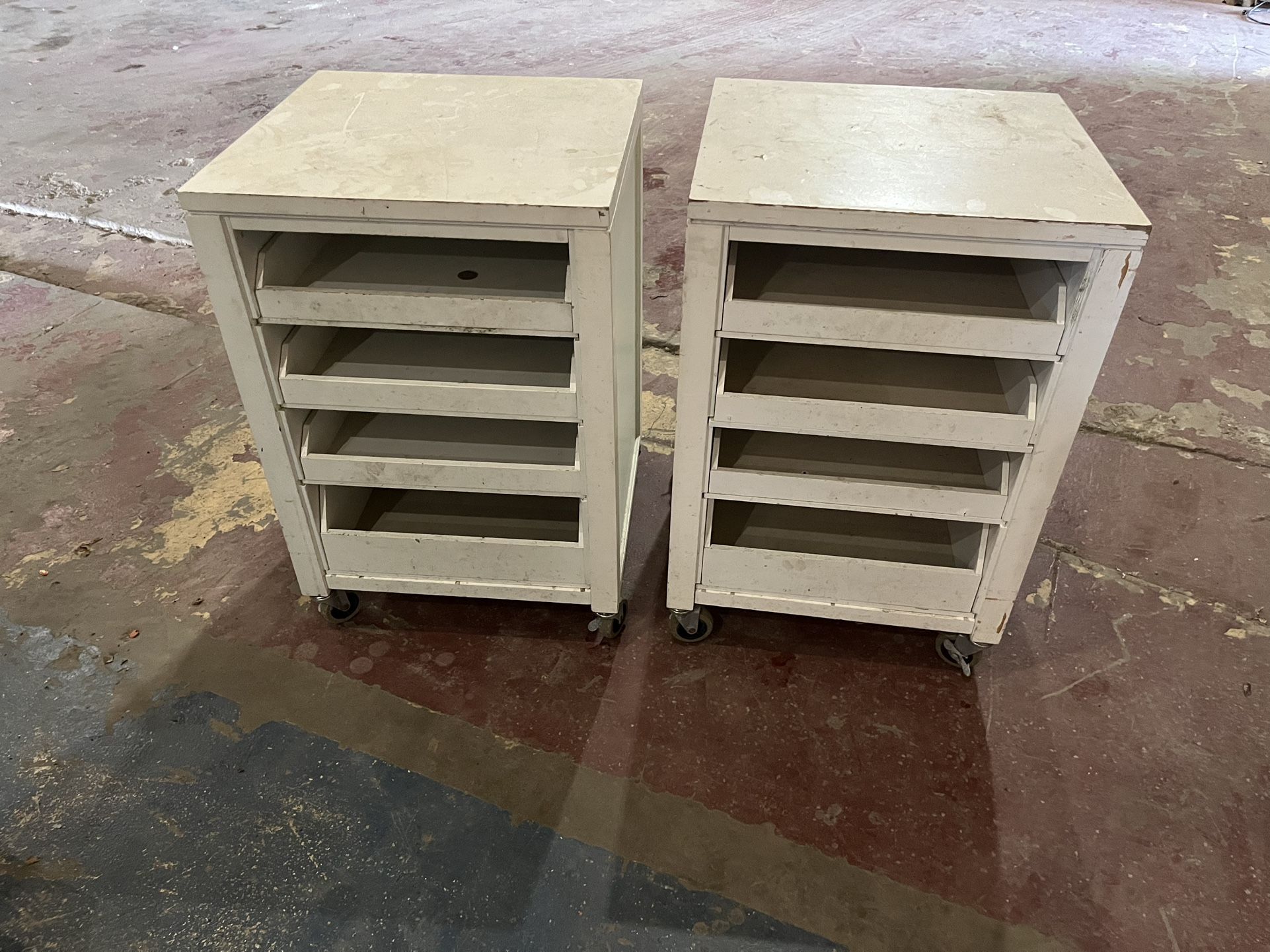 Set of 2 - four drawer rolling tool hardware craft storage cabinets on wheels