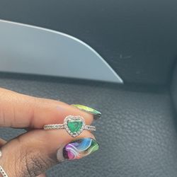 Green Heart Pendant Pandora Ring 