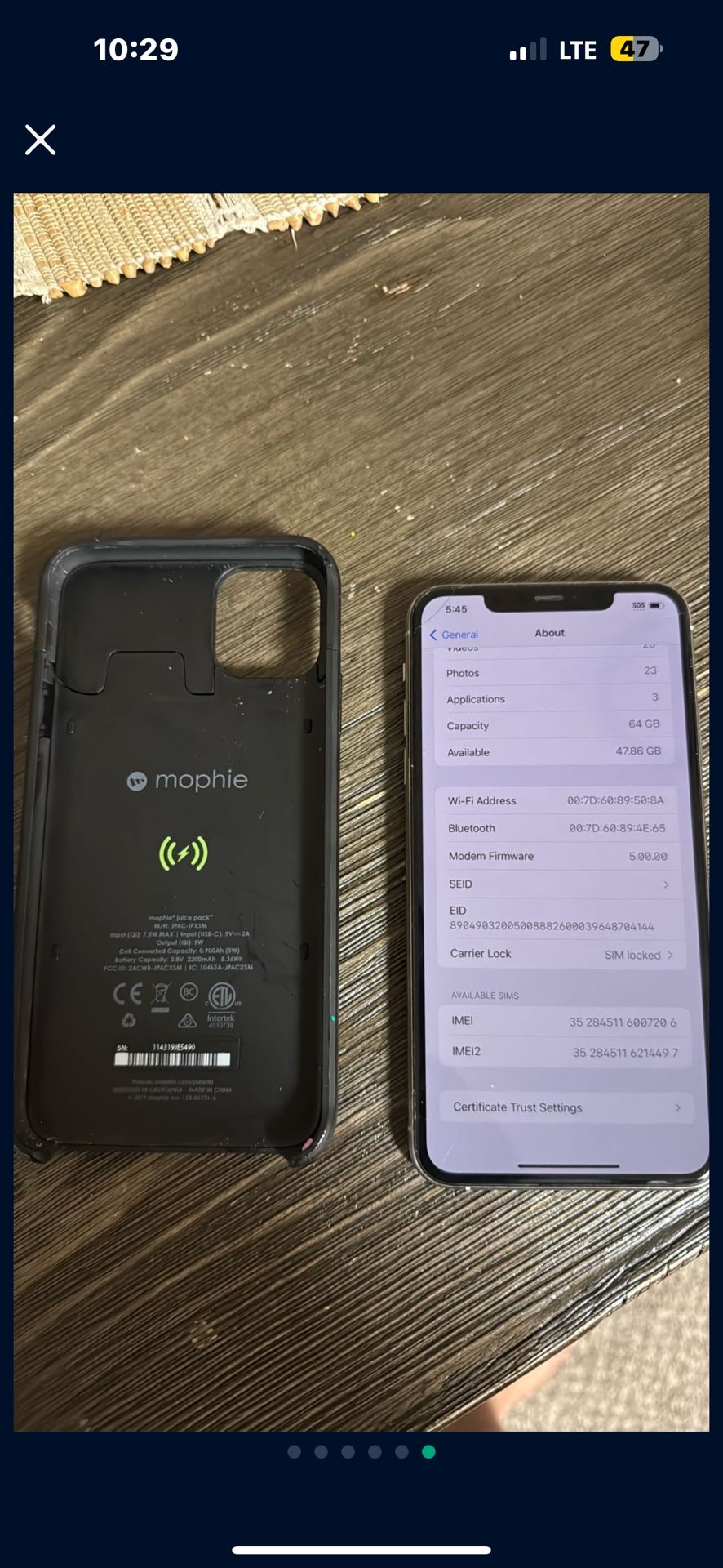 iPhone 11 Pro Max 64gigs White With Mophie. Battery Case