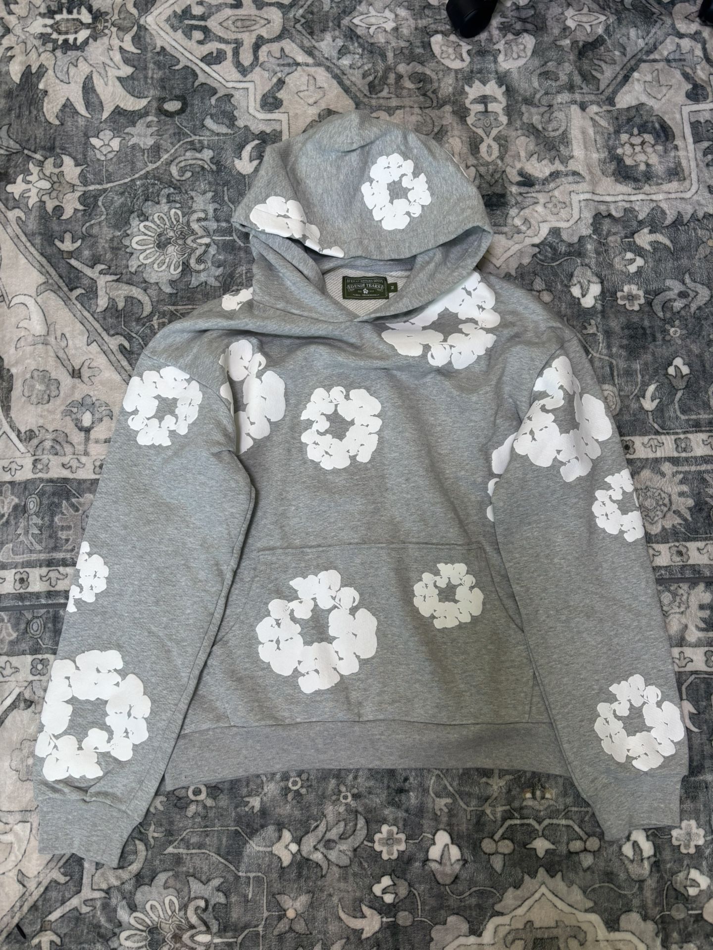 Grey Denim tear hoodie Size M