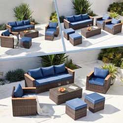 New Assembled Patio Furniture Set, 6 Pieces w/Ottoman, Outdoor Patio Furniture, Durable Wicker Outdo