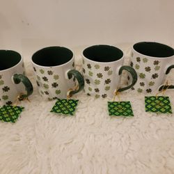 Brand New White & Green Four-Clover Mug, 18 Oz. (4 available)