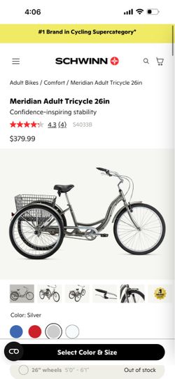Schwinn Meridian Adult Tricycle with Basket, 26-Inch Wheels, Single Speed