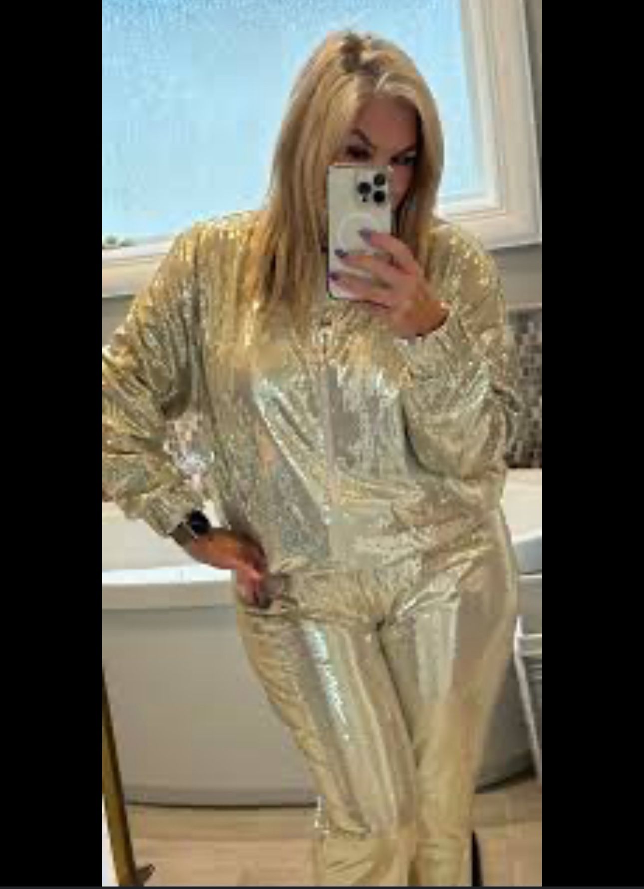 Serra Aldi Sequin Bomber And Pull On Joggers Pants Set