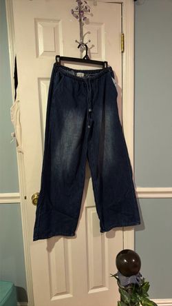 Dark Wash Wide-Leg Drawstring Denim Pants