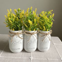 Chalk Painted & Distressed Mason Jar Vases 3 For $18
